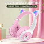 Auriculares Bluetooth AKZ-07 con Orejas de Gato Luminosas, Diadema, Graves Potentes