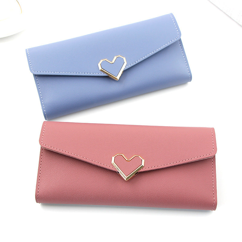 Cartera Larga con Forma de Corazón, Múltiples Tarjeteros, Piel Sintética