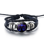 Pulsera de los 12 Signos del Zodíaco, Cuero Trenzado con Cuentas de Cristal