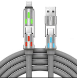 Cable de Carga LED 4 en 1, Carga Rápida PD 100W y 6A para Coche