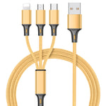 Cable de Datos Trenzado 3 en 1, Carga Múltiple para Móvil, Nailon Resistente