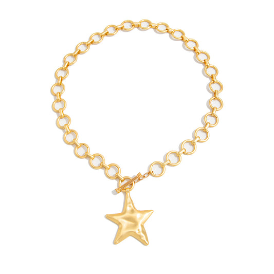 Collar de Clavícula con Pentagrama y Estrella de Mar, Dorado y Plateado