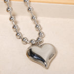 Collar de Bolitas con Colgante de Corazón Chapado en Oro 18K, Estilo Minimalista Geométrico