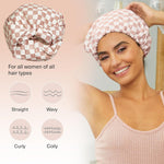 Gorro de Ducha Impermeable de Tres Capas, Interior Tipo Seda, Diseño de Cuadros