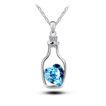Collar con Colgante de Corazón de Cristal, Diseño Botella de los Deseos