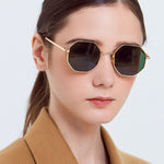 Gafas de Sol Cuadradas Retro, Montura Metálica Poligonal, Protección UV400
