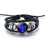 Pulsera de los 12 Signos del Zodíaco, Cuero Trenzado con Cuentas de Cristal
