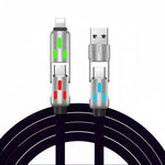 Cable de Carga LED 4 en 1, Carga Rápida PD 100W y 6A para Coche