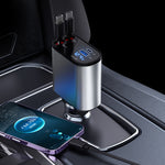 Cargador de Coche Metálico 100W con Cables Retráctiles USB y Type-C, Carga Rápida