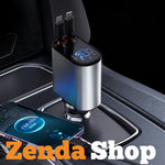 Cargador de Coche Metálico 100W con Cables Retráctiles USB y Type-C, Carga Rápida