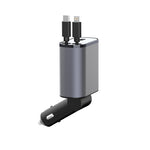 Cargador de Coche Metálico 100W con Cables Retráctiles USB y Type-C, Carga Rápida