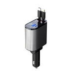 Cargador de Coche Metálico 100W con Cables Retráctiles USB y Type-C, Carga Rápida