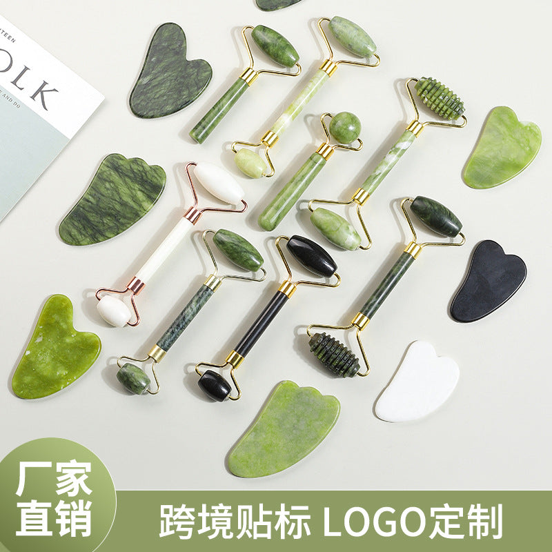 Rodillo de Jade Xiuyan para Masaje Facial, Set de Gua Sha con Doble Cabezal