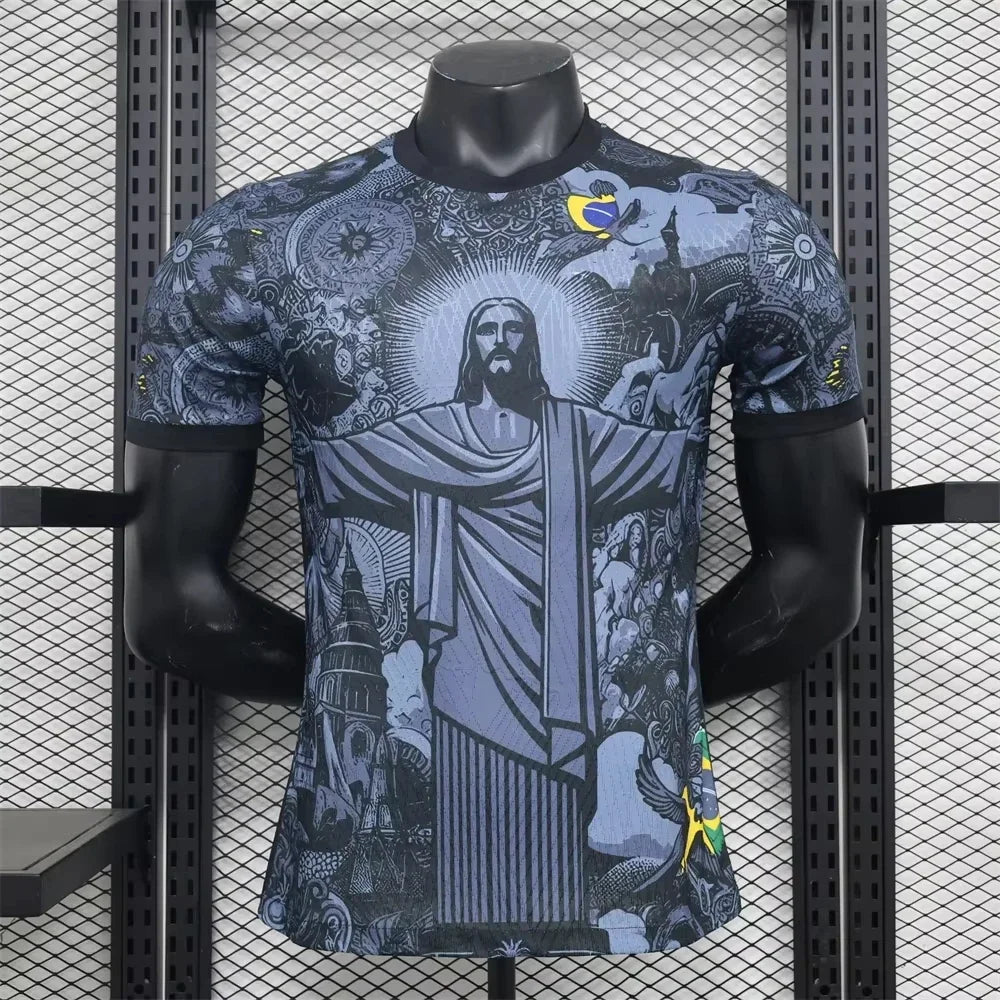 Camiseta de Fútbol Transpirable de Secado Rápido, Edición Brasil, Negro y Gris